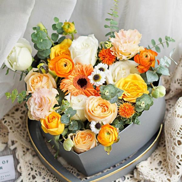 

2pcs/set flower box heart shaped stamping paper florist packaging rose gift case eco-friendly and durable for party wrap