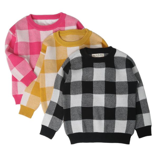 

1-6yrs autumn baby boys girls kids grid sweater long sleeve knitted s 210429, Blue