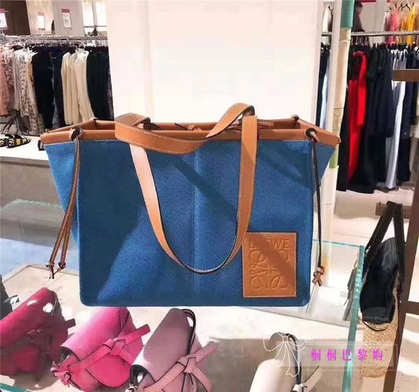 

luo yiwei new tote canvas leather shopping bag small portable beach one shoulder women's