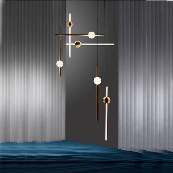 

minimalist line art led pendant lamps horizontal version lights metal glow ball for bar cafe tea shop engineering stairs