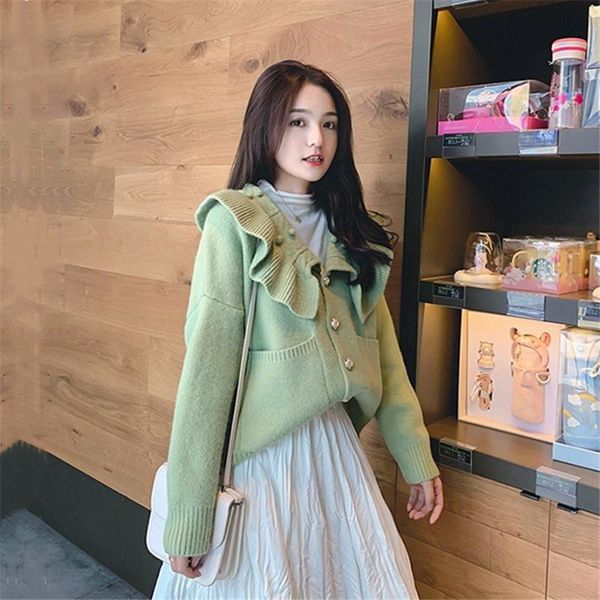 

women's knits & tees knitted cardigan jacket women autumn 2021 short korean version loose outer wear long sleeve sweet sweater female l, White