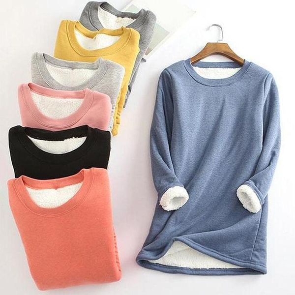 

women t-shirt winter velvet long sleeve warm t shirt vintage streetwear cotton plus feminina solid ladies thicken bottom women's, White