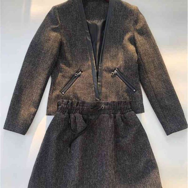 

women's two piece pants early spring women sweat set v-neck suit + skirt, White