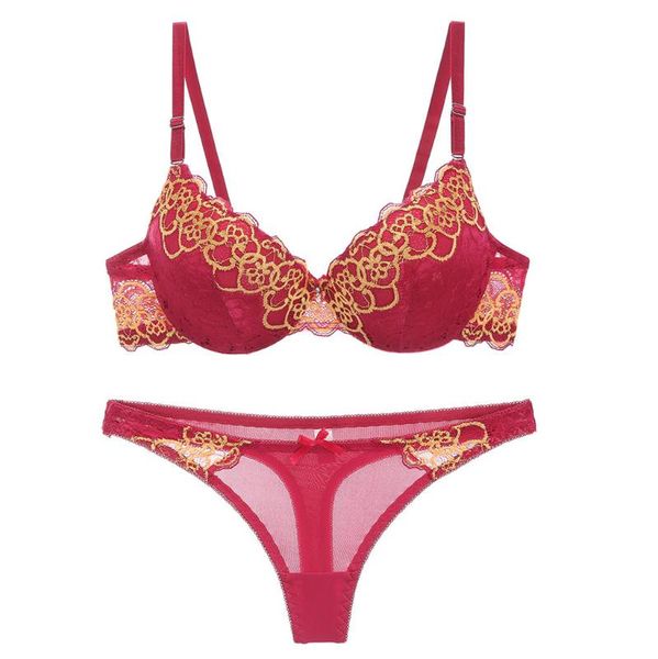 

bras sets 2021 elegant women floral lace bra and panties set underwear lingerie corset female intimates bustier sujetador 5, Red;black