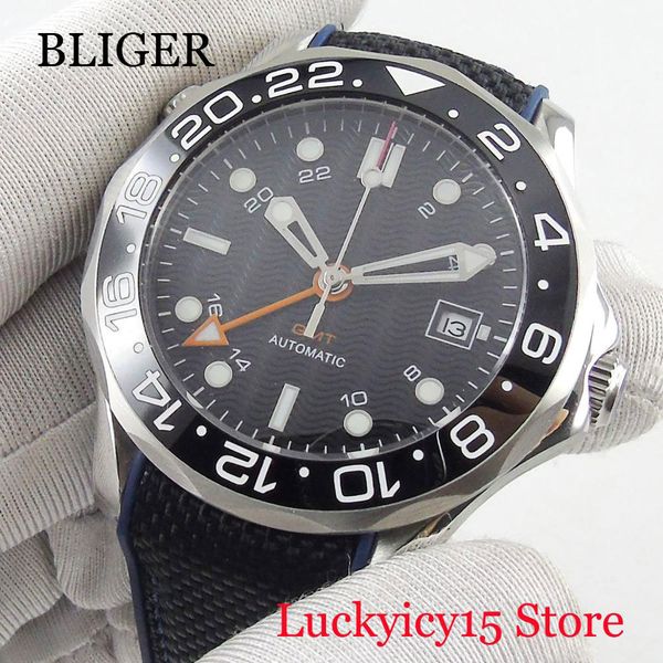 

no 41 mm gmt mechanical gentlemen clock sterile wizard plate with date window rotating saffier glass rubber strap, Slivery;brown