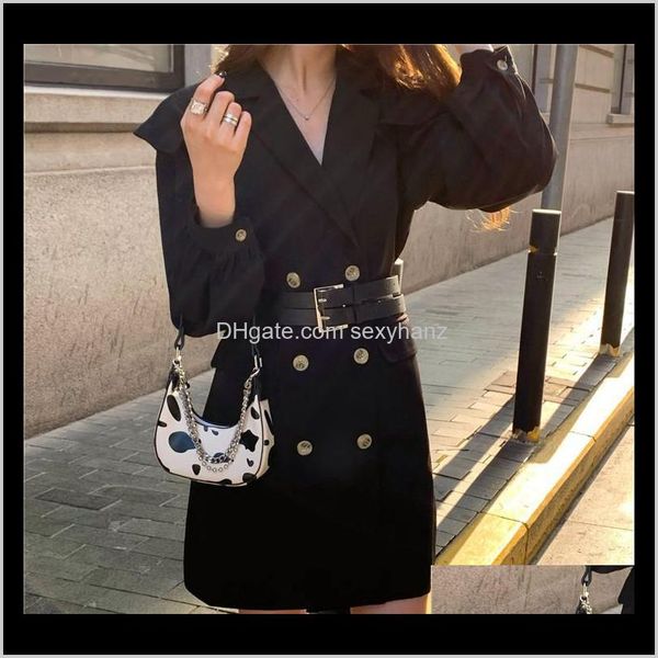 

suits & blazers womens clothing apparel drop delivery 2021 autumn retro temperament waist double breasted small flying belt suit skirt long, White;black