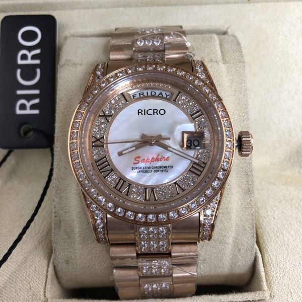 

2021 watch, master design, automatic machinery, roman diamond women's fashion rose gold, stainless steel watchband, sapphire glass, she, Slivery;brown