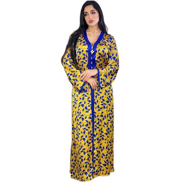 

ethnic clothing moroccan muslim abaya printed casual v-neck long sleeve arab kaftan dress for women turkish middle east dubai islam vestido, Red