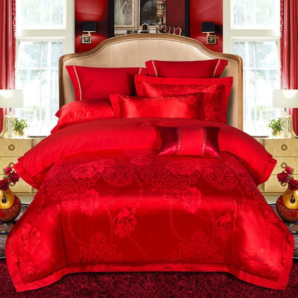 

weft cotton jacquard four piece set big red weft cotton bedding set