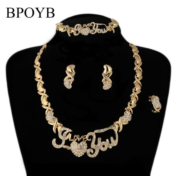 

earrings & necklace bpoyb latest big i love you heart xoxo jewellry american crystal gold color jewelry set gifts, Silver
