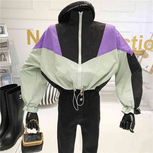 

coat spring summer 2021 of women niche design colourful sports style fashion matching color collar short jacket, Tan;black