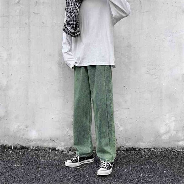 

spring fashion brand straight jeans men's korean students' versatile wide leg casual pants 210716, Blue