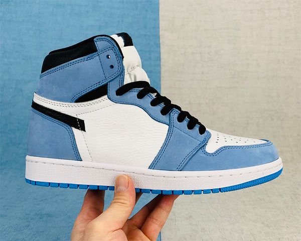 

high og jumpman 1 unc black white university blue outdoor flats shoes womens basketball mens sports sneakers with box