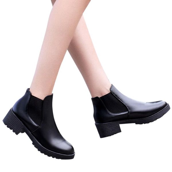 

boots sagace shoes winter women 2021 roman style solid color motorcycle zapatos de mujer round toe square heels pu leather, Black