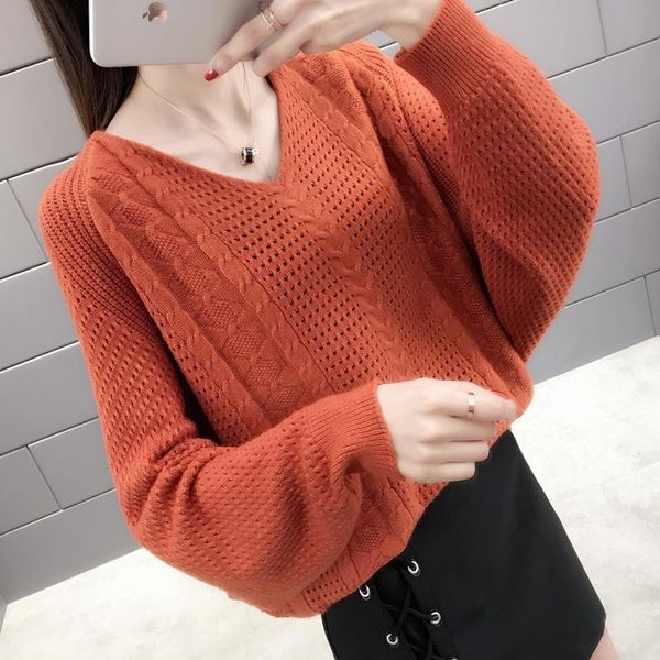 

women's sweaters 2021 full arrival pullover casual v-neck bat sleeve loose women spring autumn sweater khaki knit femme top, White;black