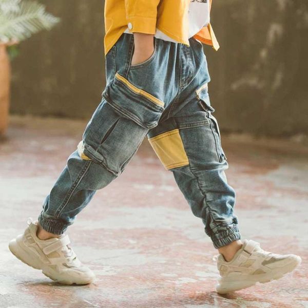 

jeans for boys patchwork boy kids three-dimensional pocket spring autumn pants 6 8 10 12 14 year, Blue