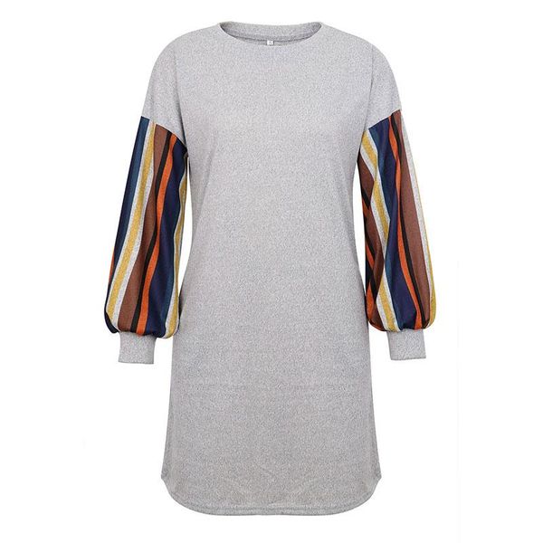 

casual dresses women's long sleeve dress blue striped round neck fashion loose large women commuter vestidos, Black;gray