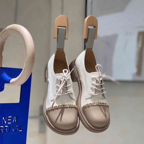

small fragrance chain small leather shoes british style leofaux 21 new single lace up thick soled mary jane, Black