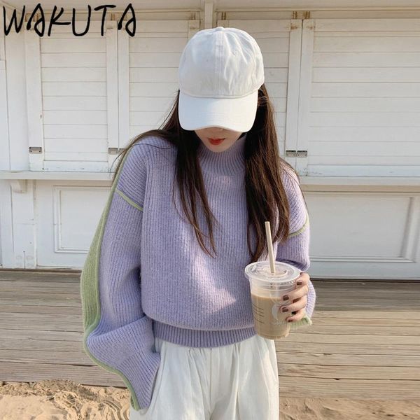 

women's sweaters wakuta color block sweater ins 2021 autumn winter korean two side wear oversize highneck long sleeve pullover casual, White;black