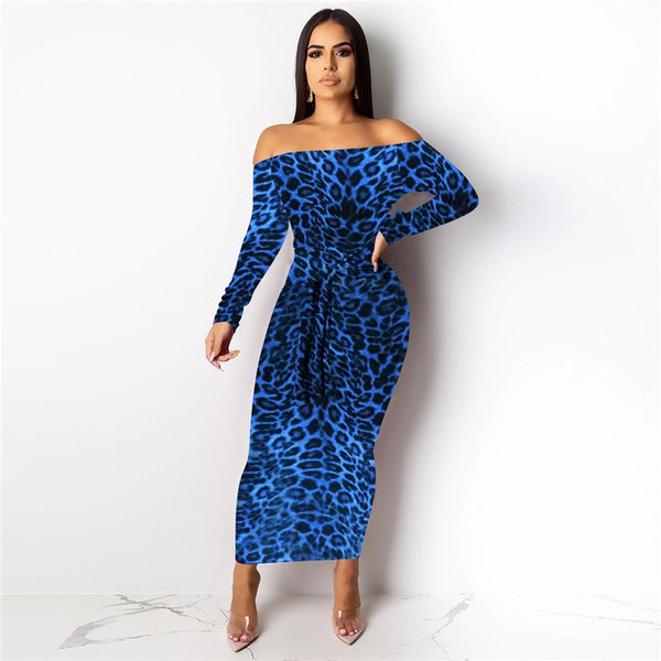 

womens designer long dress fashion slash neck strapless leopard print casual dress vestidos female clothing, Black;gray