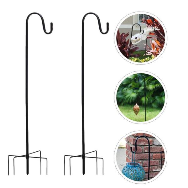 

hooks & rails 2pcs shepherd plant hanging hook gardening tool iron stand (black)