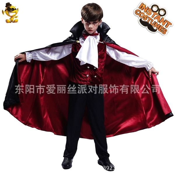 

halloween little boy vampire cosplay ghost festival costume, Black;red
