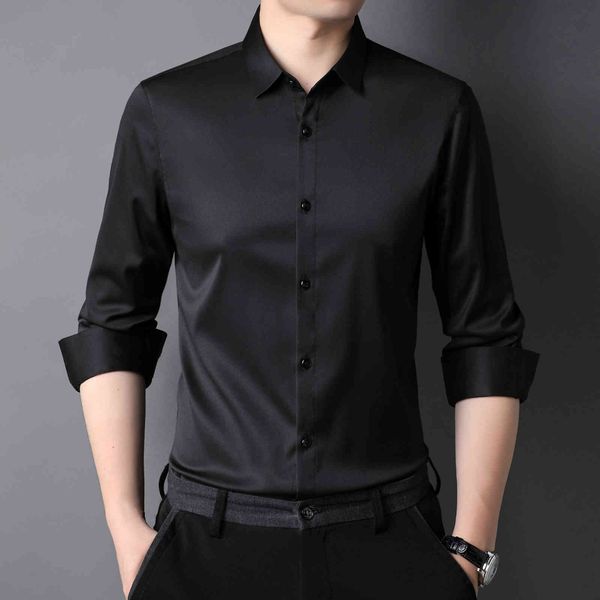 

spring and autumn menswear 2021 leisure youth lapel long sleeve t-shirt solid color busins men's top, Black