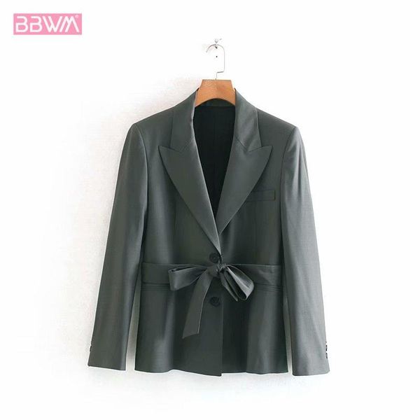 

women's jackets korean style lapel long sleeve with belt chic jacket office stylish single-breasted female coat, Black;brown