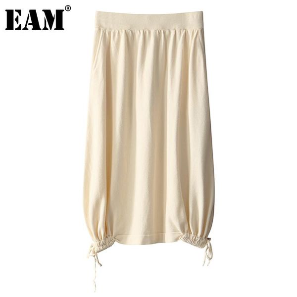 

[eam] high elastic waist black drawstring knitting a-line half-body skirt women fashion tide spring autumn 2021 1dc251 skirts