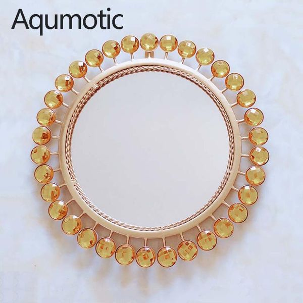 

mirrors aqumotic room decorative rhinestone sun wrought iron wall hanging round diamond makeup mirror decor feng shui
