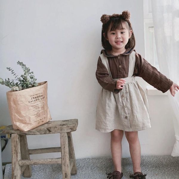 

girl's dresses kids girls cotton-linen back suspender dress w/2colors, gilrs spring/autumn clothing dress, korea style linen, Red;yellow