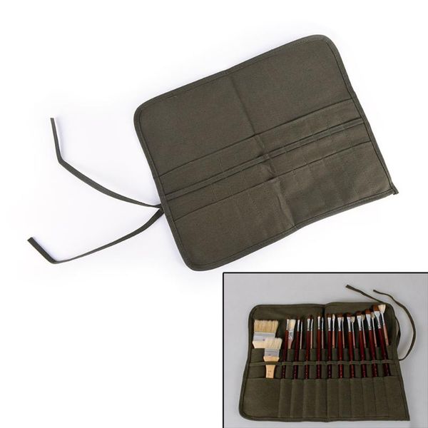 

1pcs roll up canvas paint brush bag cases for artist draw pen watercolor oil army green school arts supplies 41*33cm pencil bags