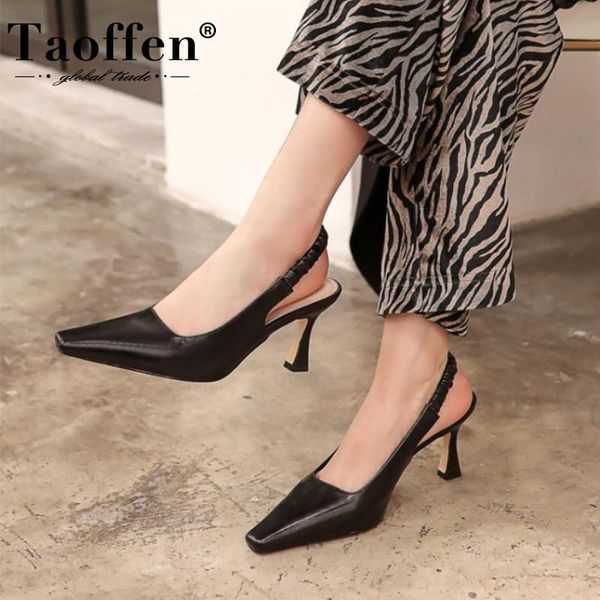 

taoffen women high heel shoes real leather strange pumps fashion ladies party footwear size 34-42 dress, Black