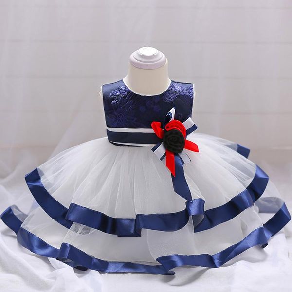 

girl's dresses party child evening flower little baby dress first communion lace ribbon belt girl baptism gown, Red;yellow