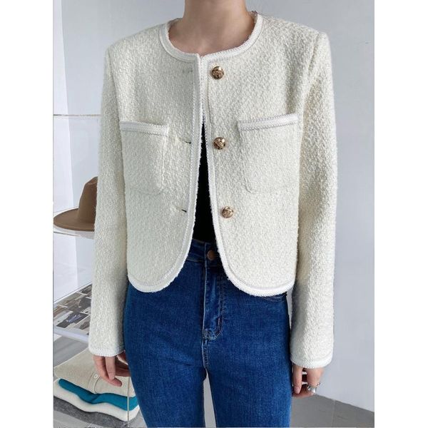 

women's jackets autumn 30% wool long sleeves black streetwear solid coat short elegant tweed socialite beige outwear 8016, Black;brown