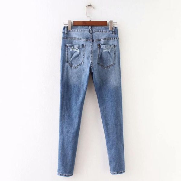 

women's jeans peacock embroidery women pants casual high waist femme blue denim skinny ripped jenas pencil trouser