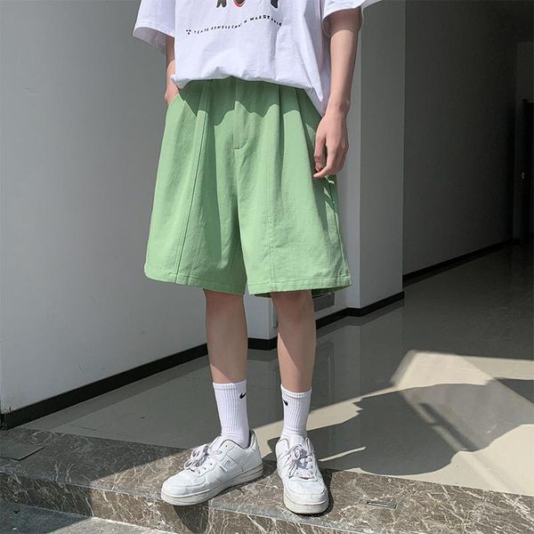 

summer wide leg shorts men thin boardshorts men's high street knee length pants casual male black/blue/green 5colors, White;black