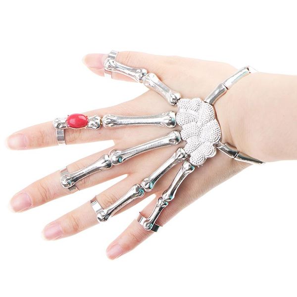 

charm bracelets 1pc steam punk bracelet for men gothic hand skull skeleton elasticity adjustable couple women bangles jewelry, Golden;silver