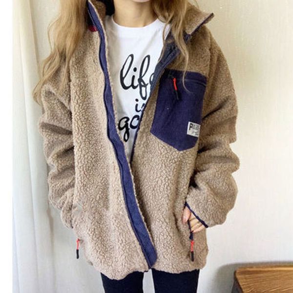 

women's jackets mid-length long sleeve jacket zipper standard loose block model with female casual winter young dl9a, Black;brown