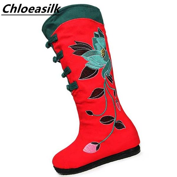 

boots 2022 ethnic wind tube women's autumn and winter embroidered retro fashion inside raised flat, Black