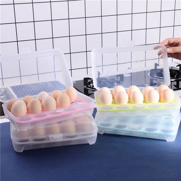 Organizzatore di contenitori di scatole di plastica per uova da 15 griglie Comode scatole di immagazzinaggio Prodotti da cucina multifunzionali per frutta e verdura