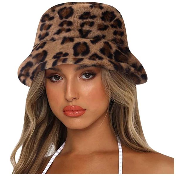 

wide brim hats women winter leopard faux fur fluffy bucket outdoor warm sun hat soft velvet furry fisherman cap girl fashion panama #t1g, Blue;gray