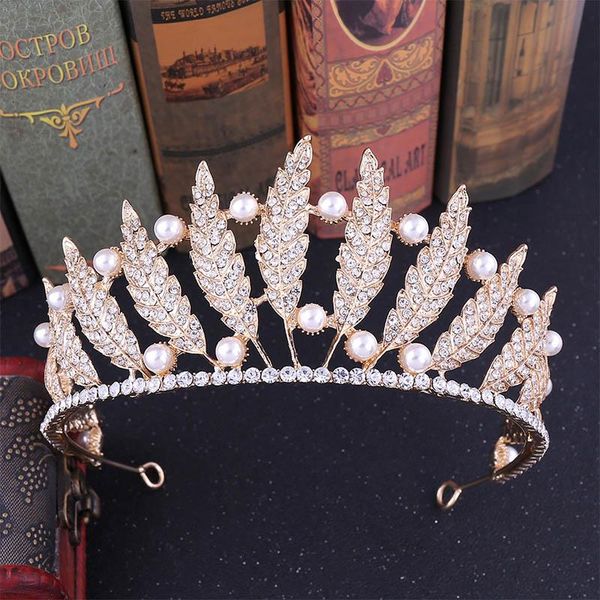 

hair clips & barrettes korean style leaves princess jewelry rhinestone faux pearl headwear baroque crown bridal wedding accessories ea, Golden;silver