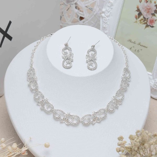 

jewelry set tl303 simple bride rhinestone necklace earring set full diamond two-piece, Slivery;golden