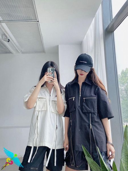 

shirts men women oversized trend mechanical wind half zip shirt fashion clothing trends turn-down collar casual men's, White;black