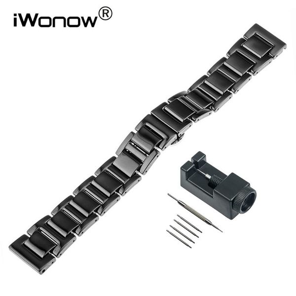 

watch bands 18mm ceramic band + link remover for withings activite / steel hr 36mm butterfly buckle strap wrist bracelet black, Black;brown