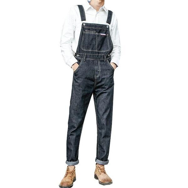 

men's jeans men 2021 modis oversized denim workwear bib pants slim suspenders black, Blue
