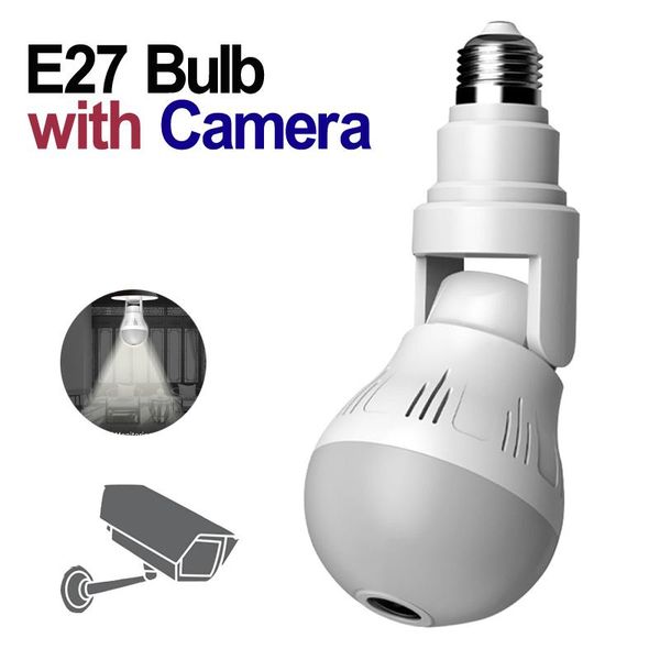 

mini cameras smart light with fish eye camera wifi 1080p hd 360Â° night vision panoramic bulb tf card wireless lamp