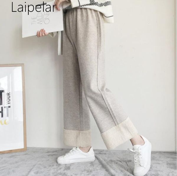 

women's pants & capris casual knit women 2021 autumn winter korean version wild loose high waist pendant wide leg apricot black female, Black;white