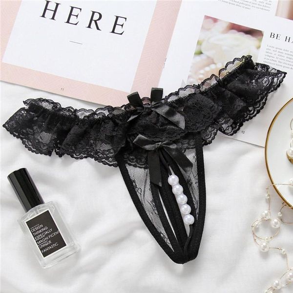

women's panties women lace pearl transparent low-waist underpant hollow out thong female seamless g-string underwear lingerie, Black;pink